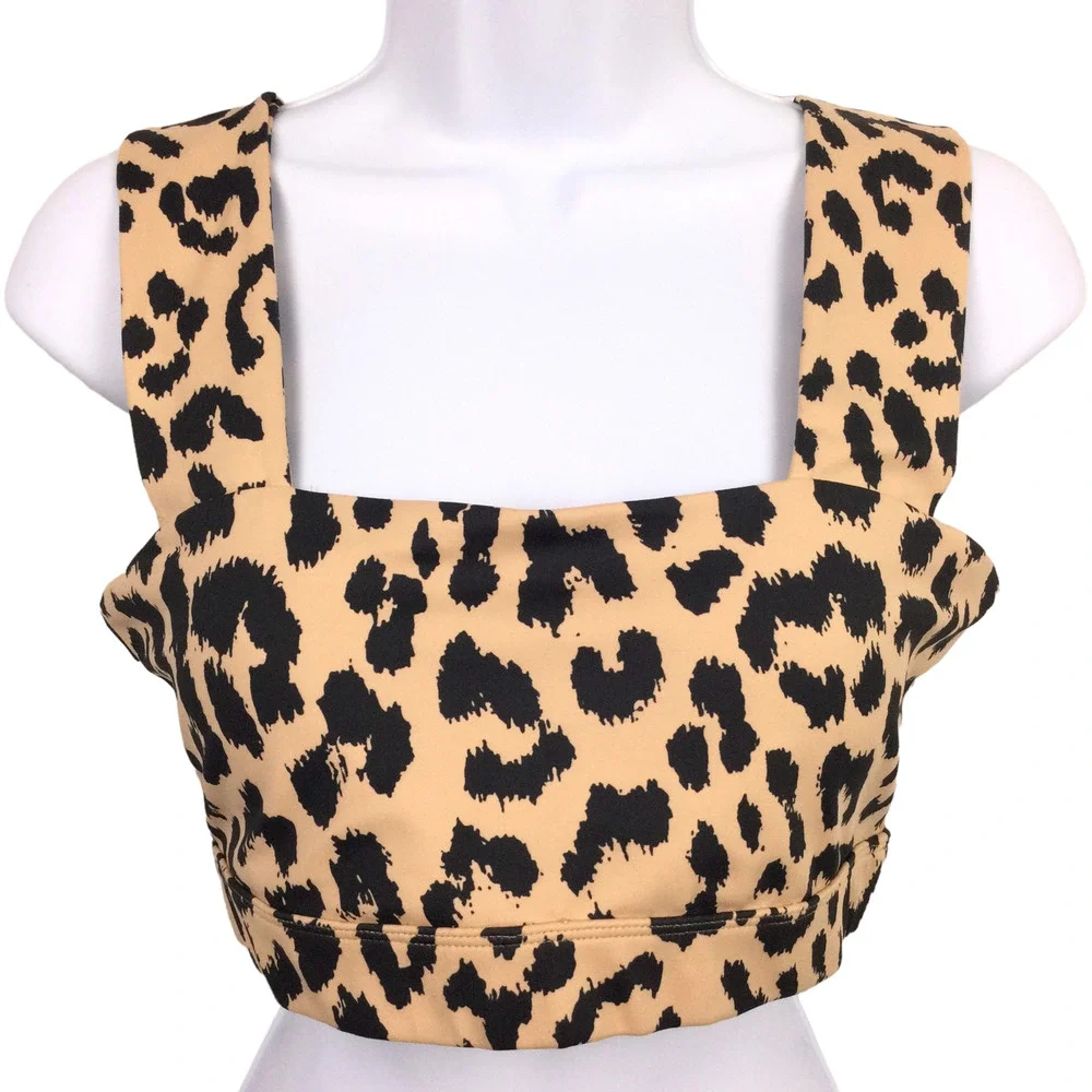 Allfenix Tan Animal Print Wide Strap Polyester Blend Sports Bra Women's Size L - Picture 12 of 14